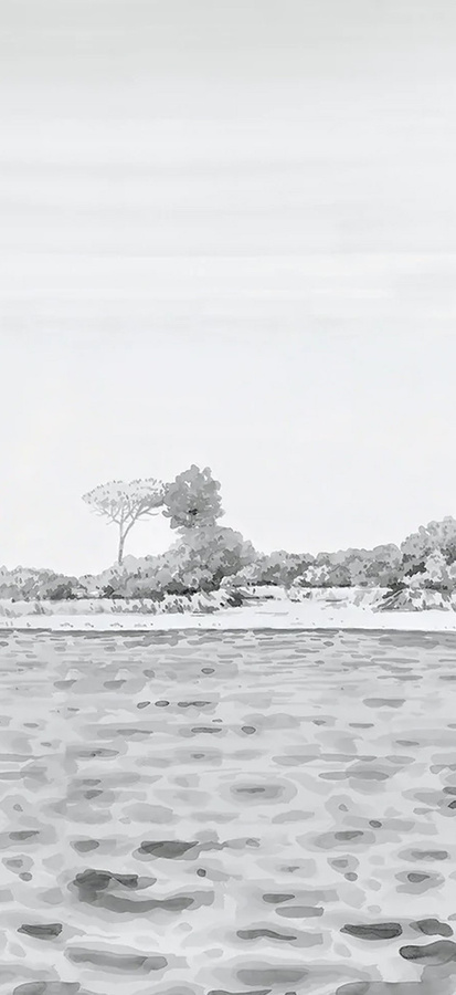 Isidore Leroy Mural Rivage Wandtattoo Panel 3 in Grau und Weiß mit maritimem Sommer-Design - Bild 1