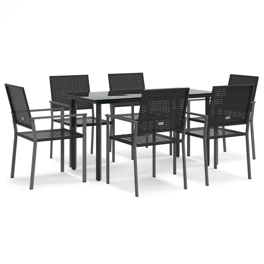 vidaXL 7-teilige Garten-Essgruppe aus Poly Rattan und Stahl in Schwarz mit Hartglas-Tischplatte - Bild 2