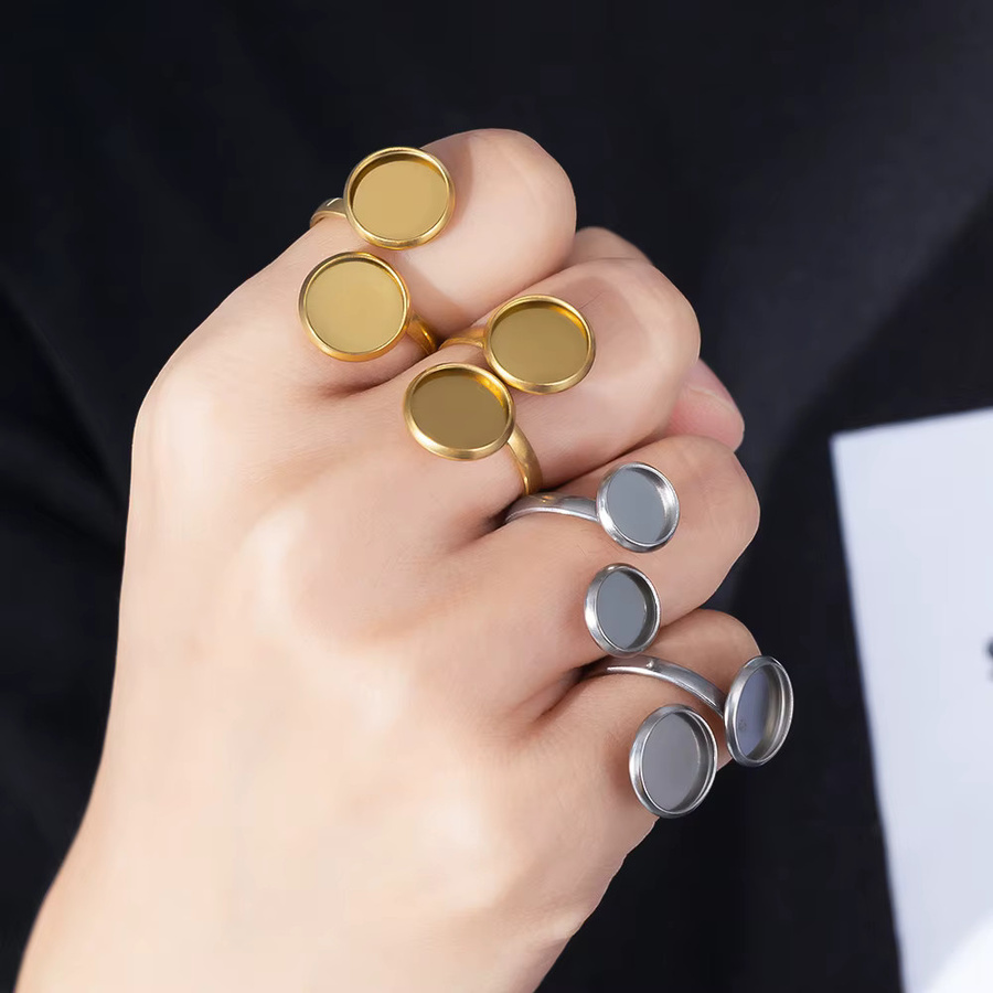 5 Stück Doppelringfassungen Edelstahl, verstellbar, Unisex - Bild 2