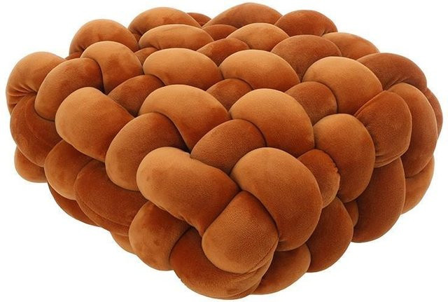 Handgefertigtes Knoten-Kissen von Linyi Toy in Orange, quadratisches Plüschkissen im nordischen Design, B/T/H: 33 x 33 x 12 cm - Bild 1
