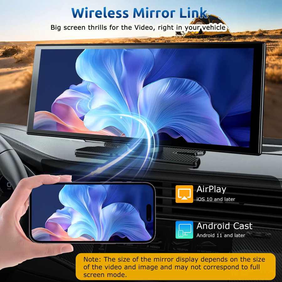 ESSGOO Auto-DVR Videorekorder mit 11,3 Zoll Display, 4K UHD und 1080P, kabelloses CarPlay & Android Auto, Dual-Aufnahme, Nachtsicht, WiFi, GPS, Bluetooth 5.3, FM, AUX und Mirror Link in Schwarz - Bild 5
