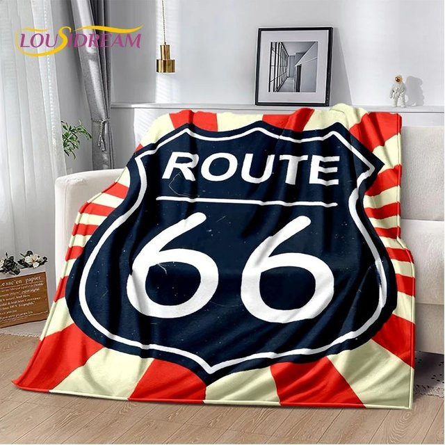ChenYing01 Retro Amerika Route 66 Überwurfdecke, weiche Picknickdecke aus Polyester, Mehrfarbig, B/T: 130 x 150 cm - Bild 1
