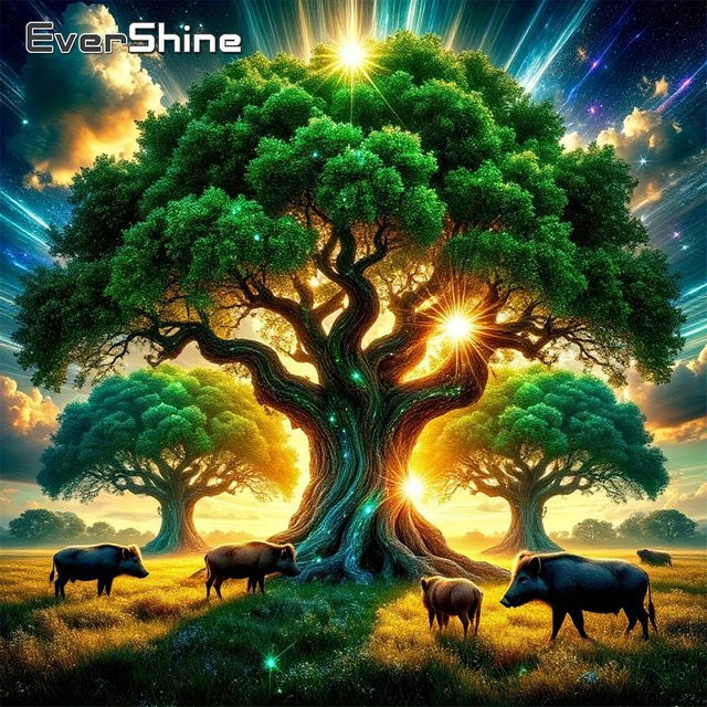 EverShine Diamant-Stickerei Sonnenbild Landschaft als Mosaik-Strass-Gemälde in Multicolour mit runden Steinen, B/B/H: 20 x 20 x 20 cm - Bild 1