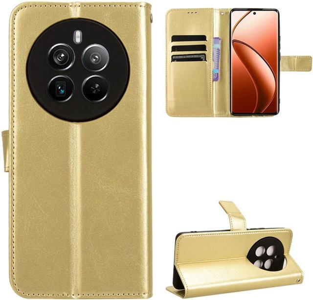 Leder Flip Case für Realme 12 Pro Plus 5G, 11 Pro+, 11x und 11 4G in Gold mit Kartenfach und Aufsteller als Stoßfeste Business Schutzhülle - Bild 1