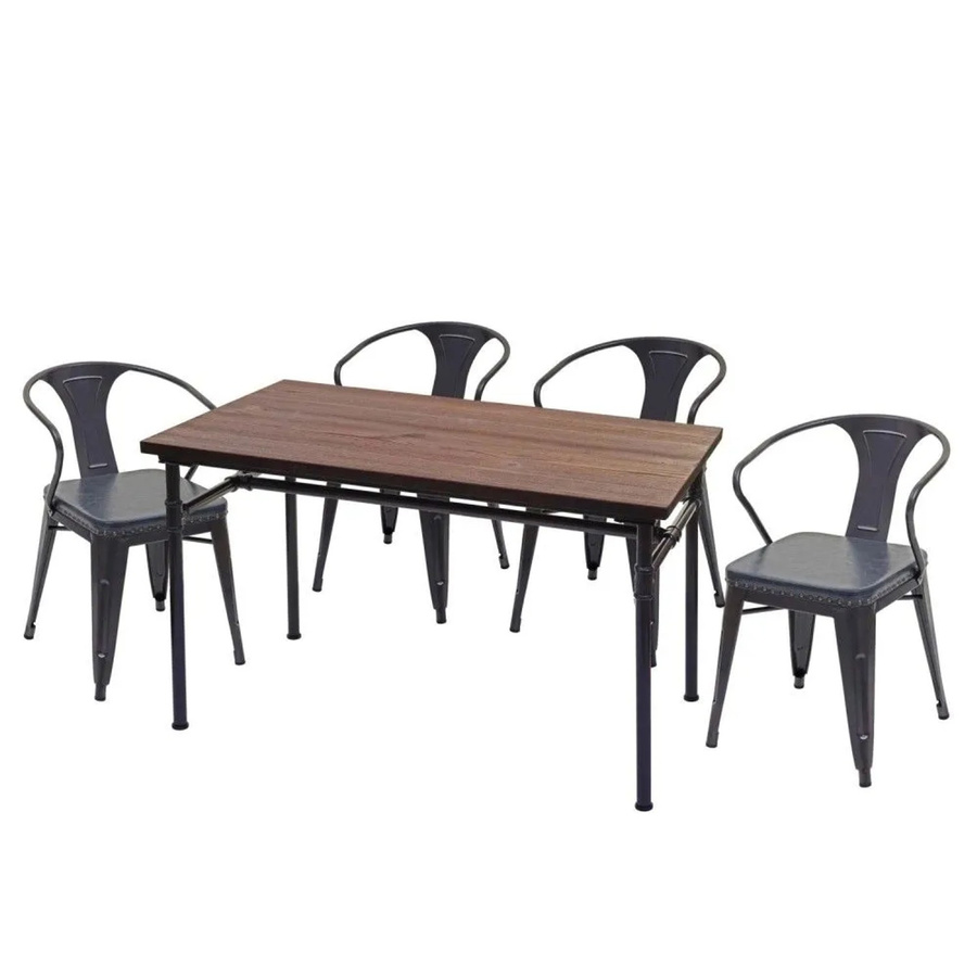MCW Esszimmer-Set H10 aus Ulmenholz in Grau im Industrie-Style mit 1 Tisch und 4 Stühlen - Bild 3