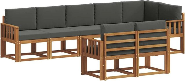 vidaXL Outdoor-Sofagarnitur L-Form aus Akazienholz mit Kissen in Anthrazit und Natur - Bild 1