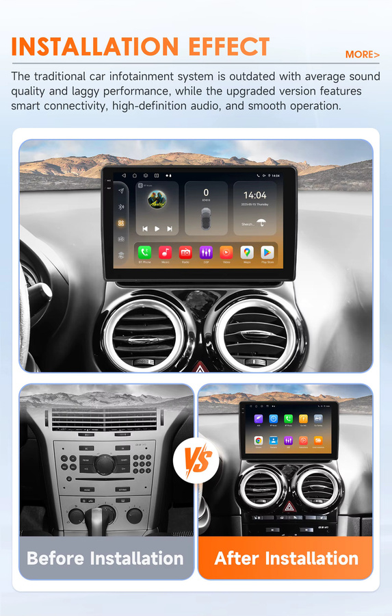 Hizpo 2Din Android 14 Autoradio für Opel Corsa D 2007 - 2012 mit 9 Zoll Display, Snapdragon 6115, CarPlay, 4G, Bluetooth, GPS und DSP in Schwarz - Bild 2
