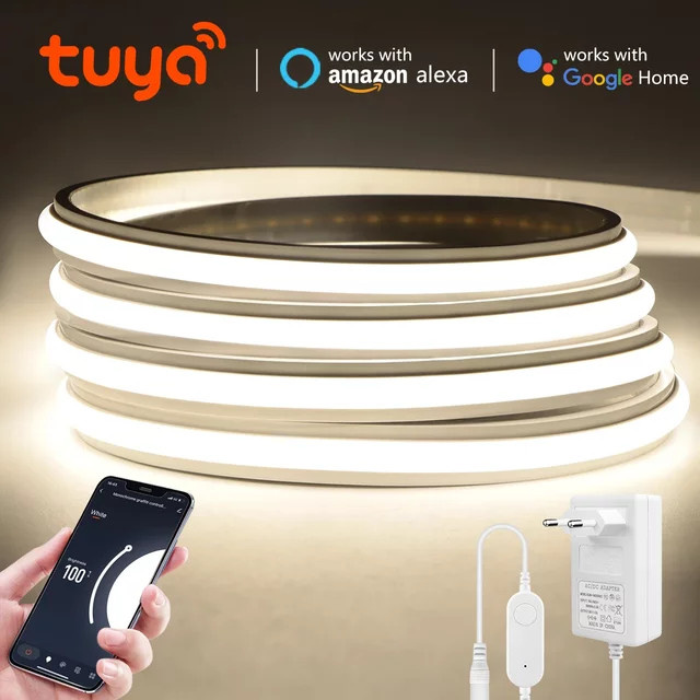 Tuya Smart Gyarfas COB Neon LED-Lichtleiste aus Silikon, dimmbar, Farbe: Weiß, mit App- und Sprachsteuerung via Alexa und Google Assistant - Bild 1