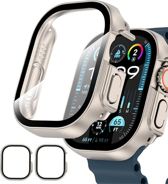 LCAPLE Schutzhülle für Apple Watch Ultra 3 und Series Ultra 1 2 mit PC-Stoßstange und gehärteter Glas-Displayschutzfolie in Schwarz - Bild 1