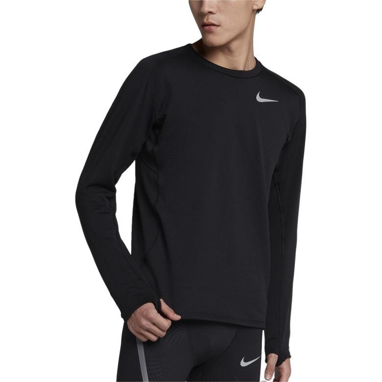 Nike Logo Print Rundhals Langarm T-Shirt, Herren, Schwarz, L - Bild 4