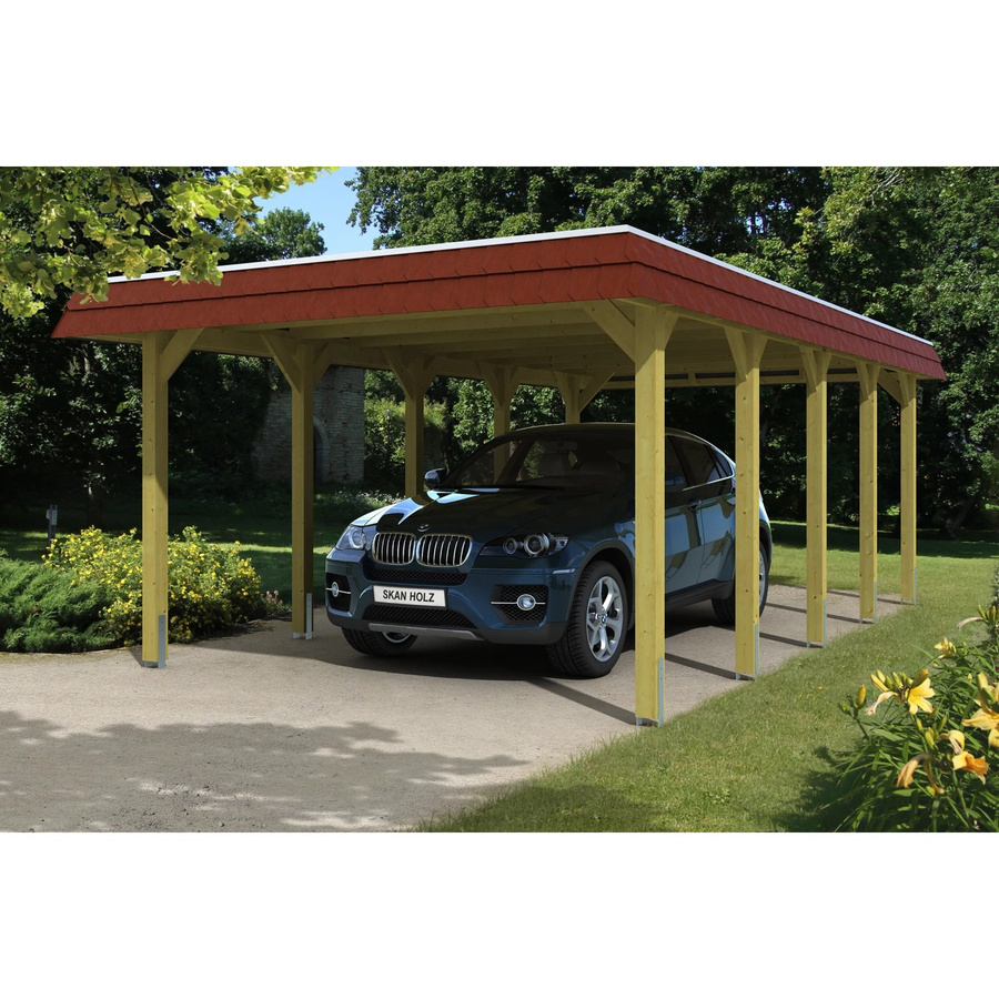 Skan Holz Walmdach-Carport Spreewald mit Blende in Rot, Breite: 396 cm, Tiefe: 741 cm - Bild 2