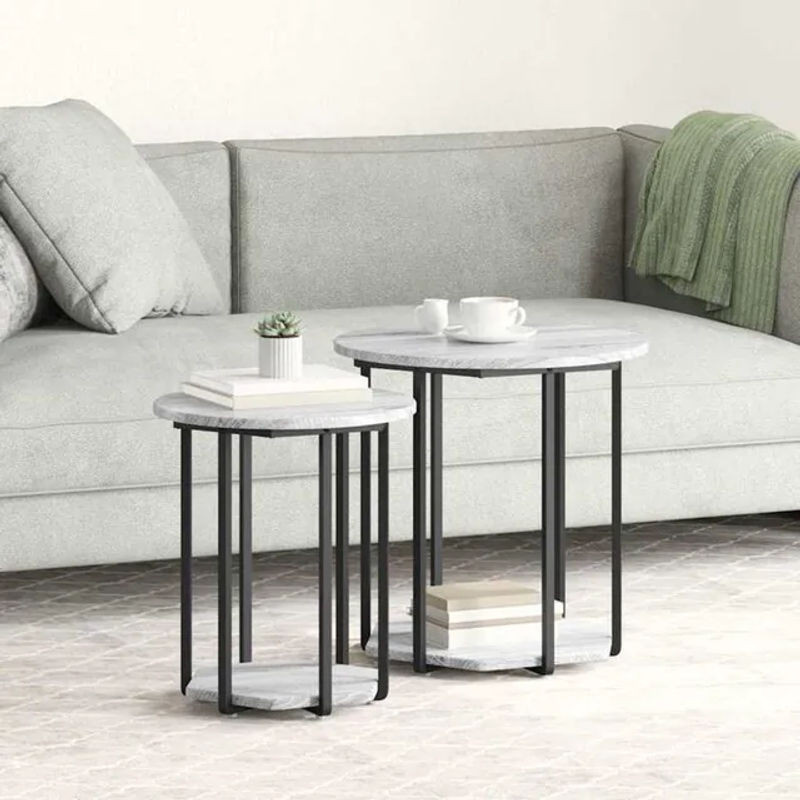 Vidaxl Beistelltisch 2er Set Rund in Grau Sonoma Holz und Metall im Industrial Design - Bild 1