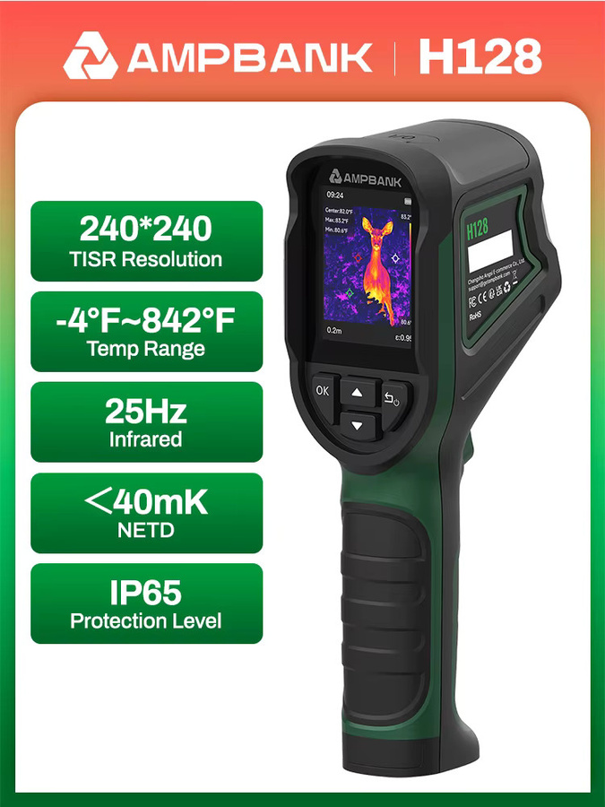 AMPBANK H128 Handgehaltene Wärmebildkamera in Schwarz für elektrische Tests und HVAC-Reparaturen mit 240 x 240 TISR Auflösung, 25 Hz, IP54 wasserdicht und Temperaturbereich von -20 bis 450 ℃ - Bild 6