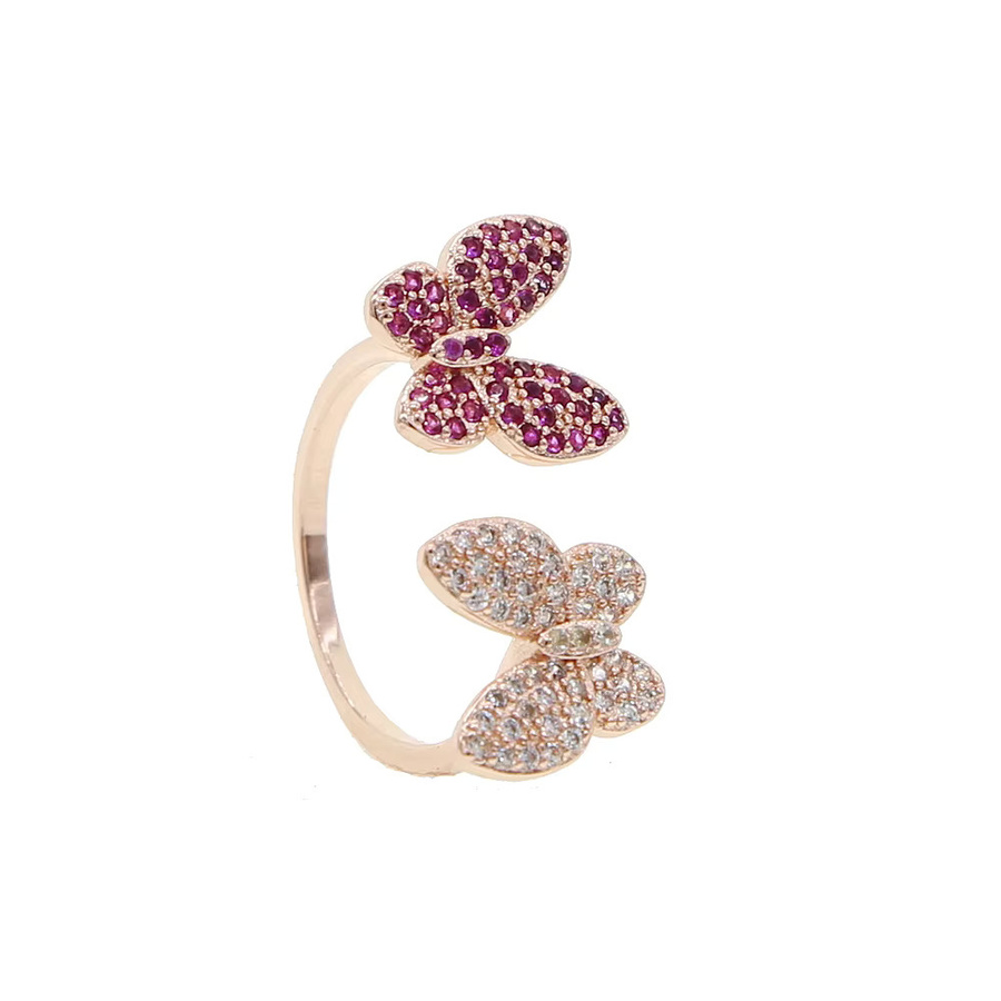Doppel-Schmetterlings-Tierring, Roségold, Kristall, Damen, Mädchen - Bild 1