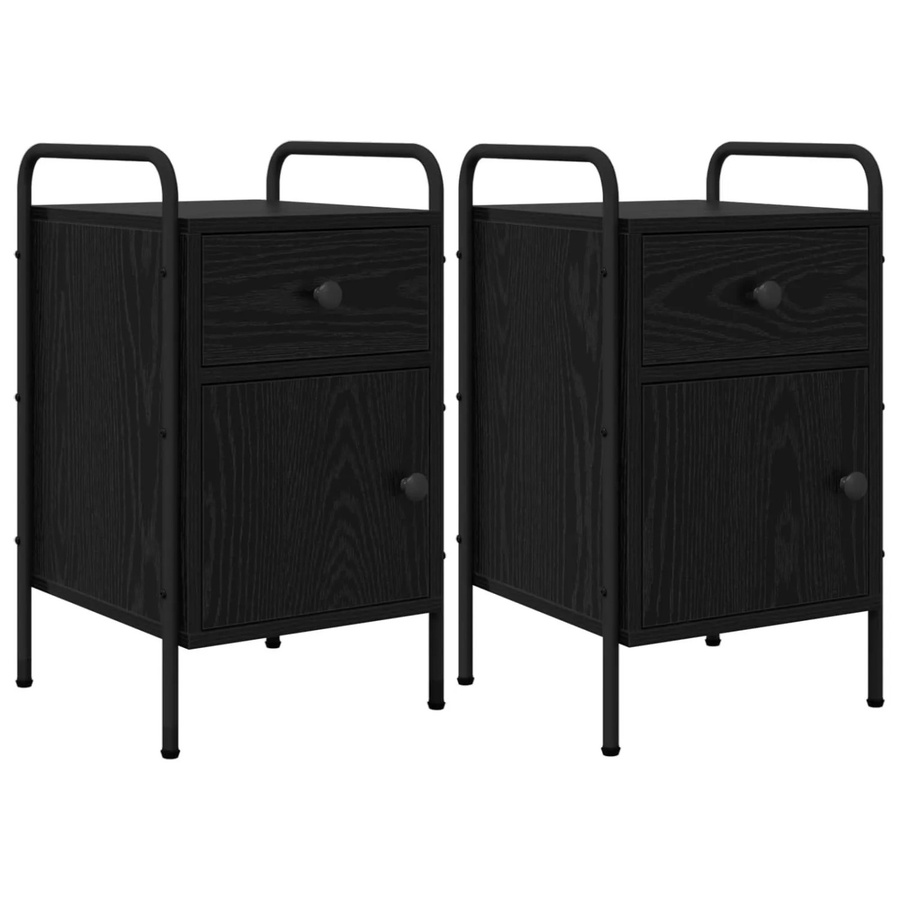 vidaXL Nachttisch Set 2 Stück Schwarze Eiche im industriellen Design B/T/H: 35 x 36,5 x 61 cm - Bild 2