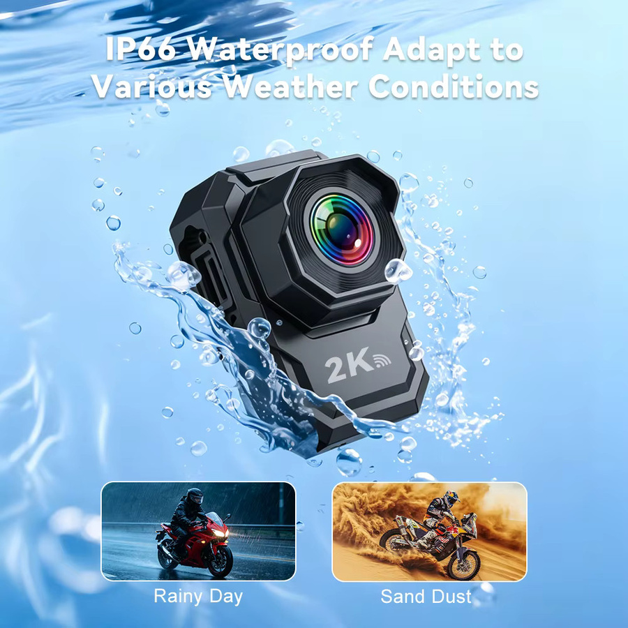2K QHD Motorrad-Dashcam mit WLAN, 150 Grad Weitwinkel, IP66 wasserdicht und stoßfest, Action Camera in Schwarz - Bild 4