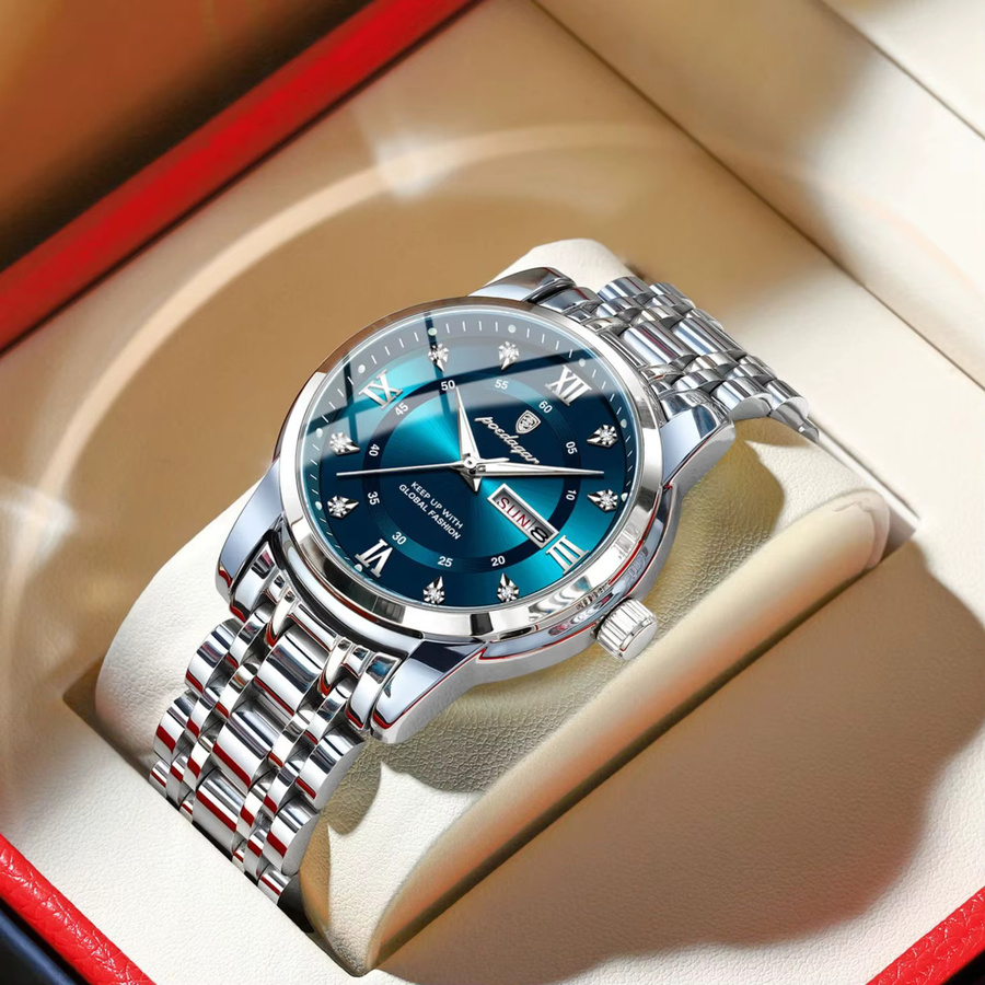 POEDAGAR Armbanduhr Edelstahl, Quarz, Blau, Herren - Bild 2