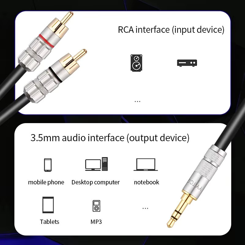 YYTCG-CM Aux-Kabel-Adapter 3,5 mm auf 2 RCA in Schwarz für TV, PC, Verstärker und Heimkino-Lautsprecher - Bild 4