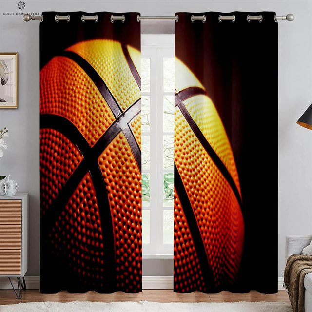 Yiran Furniture Flammen-Basketball Dekorative Vorhänge im 2er-Set, Schwarz, B: 50 cm, H: 130 cm - Bild 1