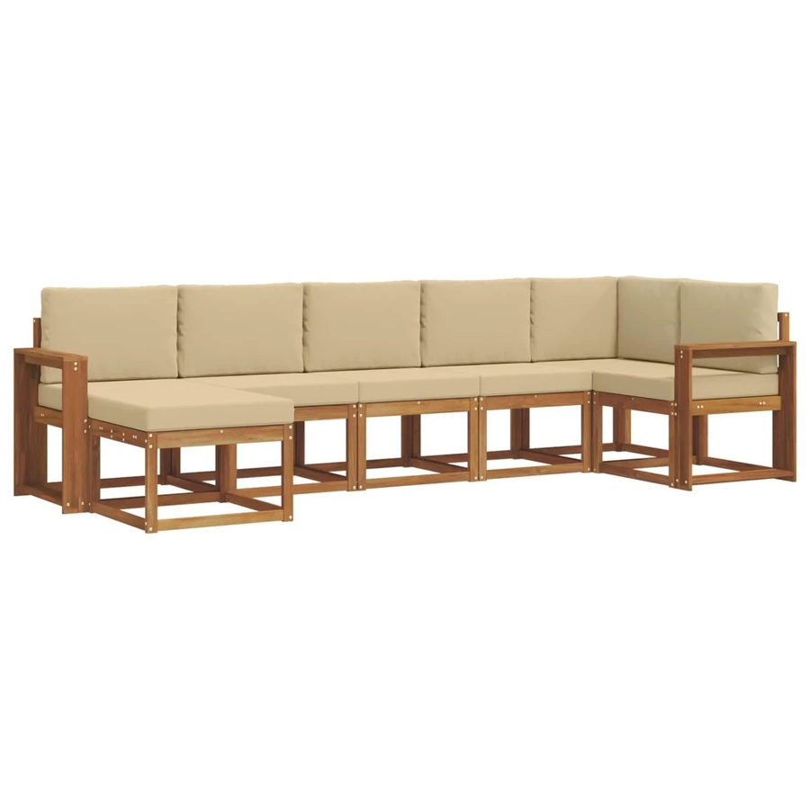 vidaXL Outdoor-Sofagarnitur 7-teilig aus massivem Akazienholz in Natur und Beige mit wetterfesten Kissen - Bild 2