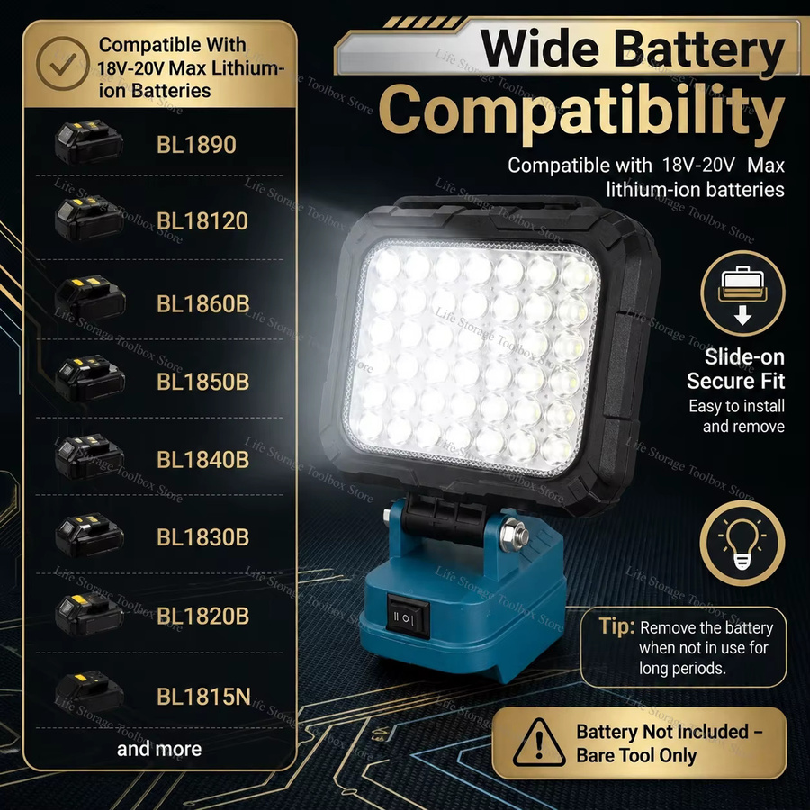 Makita LED-Tragbare Lichtlaterne in Schwarz mit USB-Ladeanschluss und Haken für Makita 18 V Li-Ionen-Akkus - Bild 3