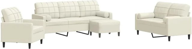 vidaXL 4-teilige Sofagarnitur aus Samt in Creme mit 3-Sitzer-Sofa, 2-Sitzer-Sofa, Sesseln, Fußhocker und Nackenrollen - Bild 1