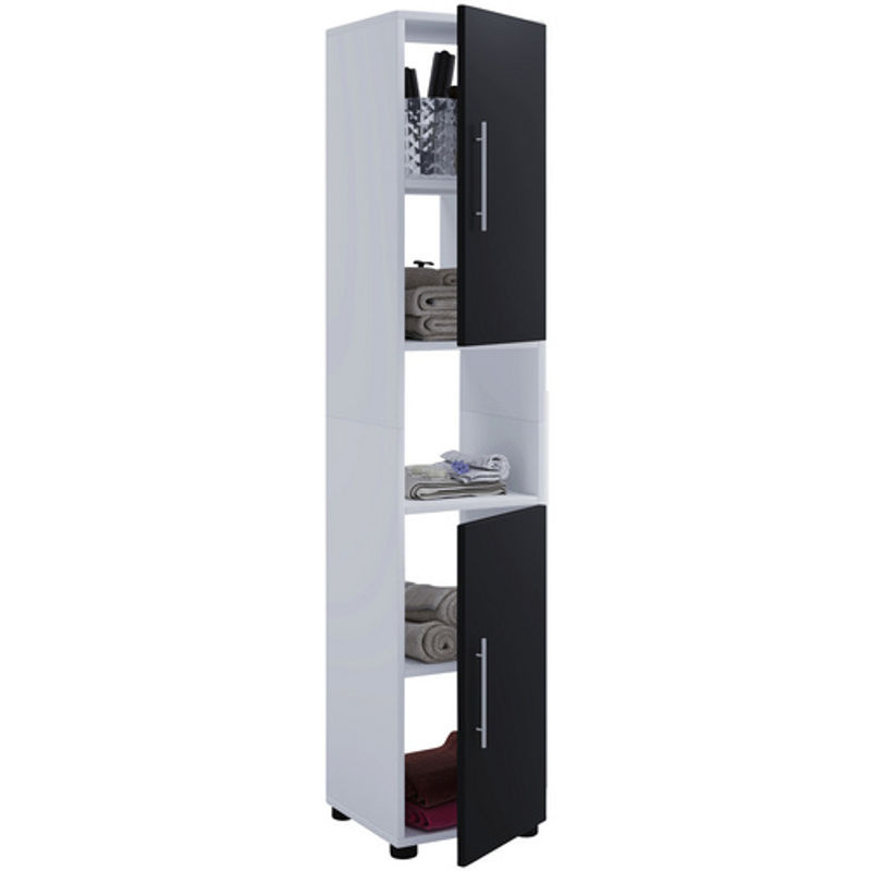 VCM Hochschrank Flandu in Weiß und Schwarz mit offenen Regalfächern, Breite: 31 cm, Höhe: 160 cm, Tiefe: 30 cm - Bild 2