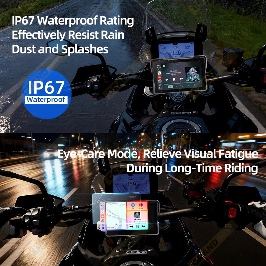Grandnavi Tragbares 7-Zoll Motorrad-Navigationssystem in Schwarz mit 2K DVR, Android Auto, CarPlay und Bluetooth, IP67 Wasserdicht mit Videorekorder und Monitor - Bild 5