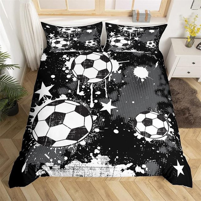 Fußball Bettwäsche Set mit handgezeichneter Skizze von Binchi Outdoor Product, Farbe Schwarz, für Jungen und Teenager, B/H: 140 x 210 cm - Bild 1