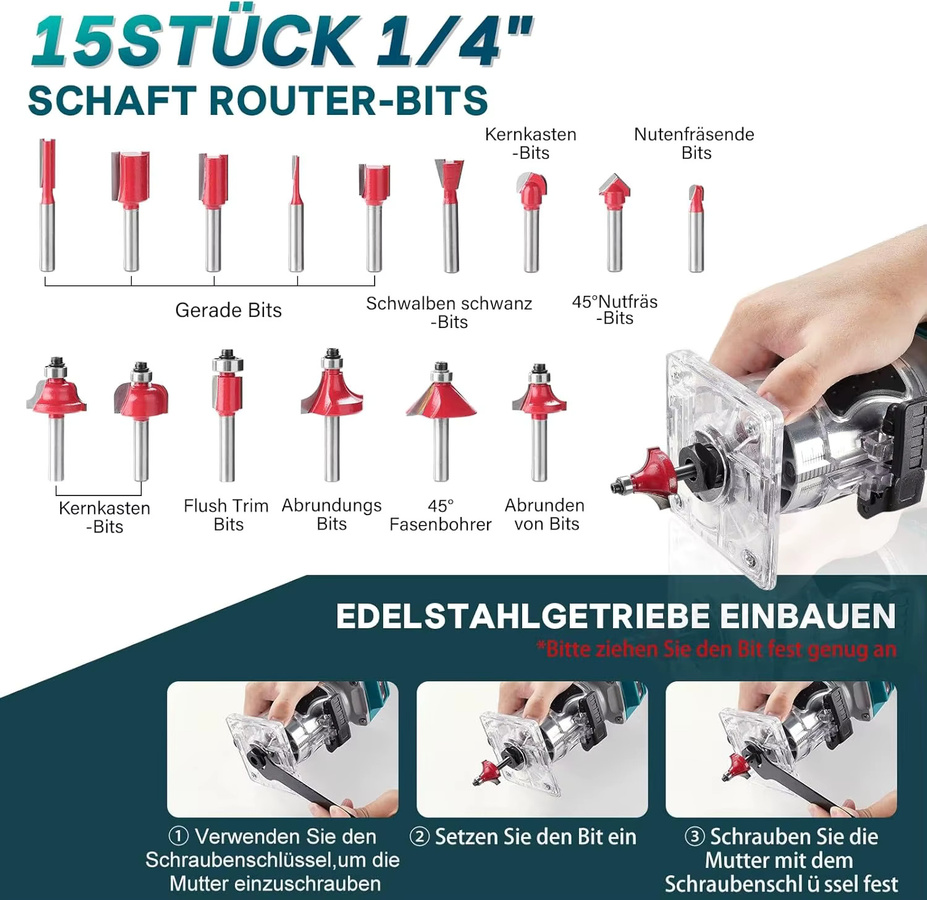 Avhrit Kompakter Akku-Holzfräser mit 2 Stück 4,0 Ah 21 V Bürstenlos Akku-Fräsmaschine - Bild 3