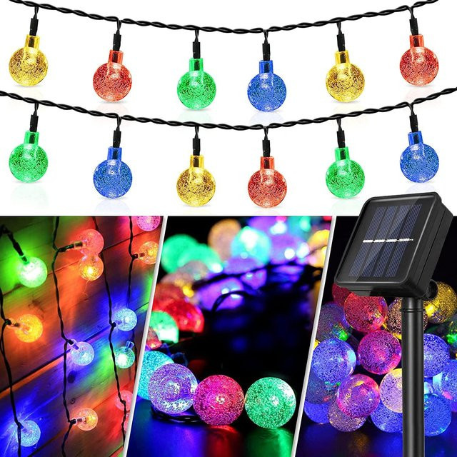 MALITAI Solar LED Kristallkugel Lichterkette mit 30 LEDs in Bunt für Garten, Hochzeit und Weihnachten, Wasserdicht - Bild 1