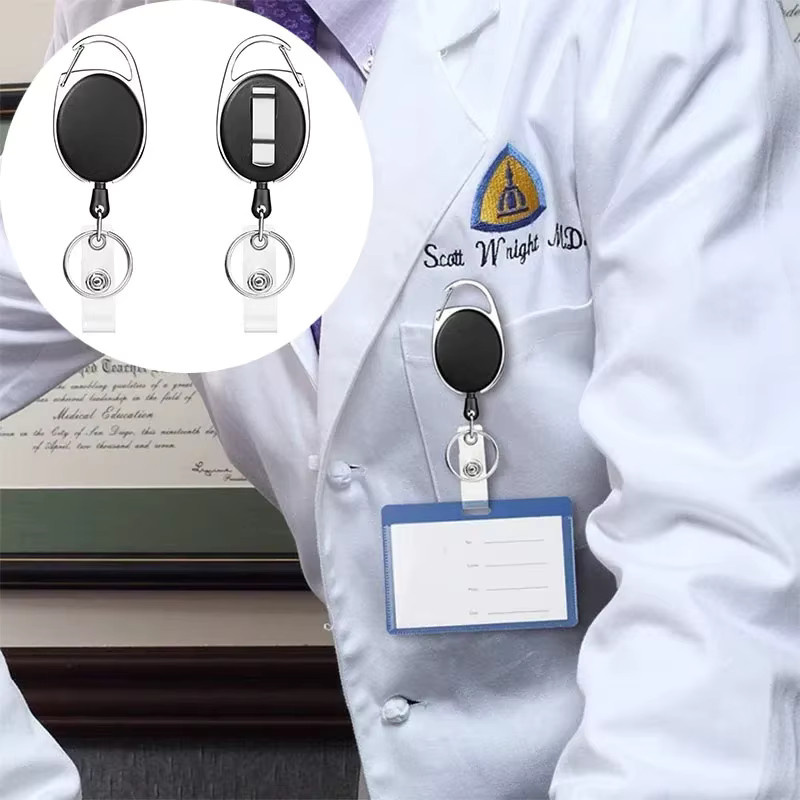 Einziehbarer Ausweishalter HZ03 mit Lanyard und Roulette-Mechanismus in Schwarz aus Kunststoff - Bild 2