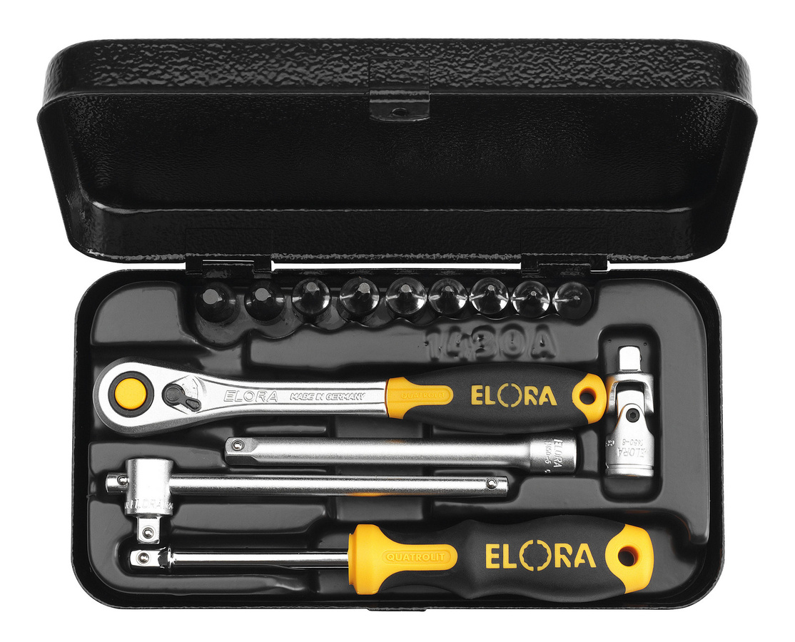 Elora Steckschlüssel-Satz 1/4 Zoll, 14-teilig, Innen-TORX Sicherheits-Schrauben, Farbe: Silber, ELORA-1430-TTXU - Bild 1