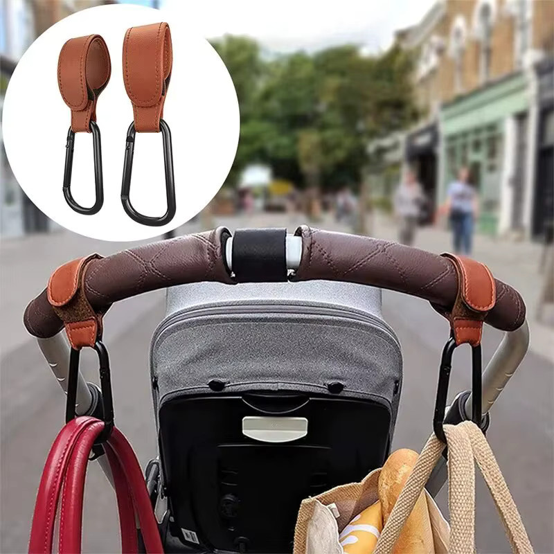 Multifunktionaler Kinderwagen Haken aus PU-Leder in Grau oder Braun mit verstellbarer Aufhängung zur Organisation deiner Wickeltasche - Bild 3