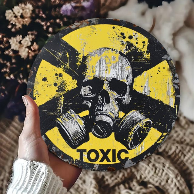 CIFBUY Vintage-Gefahrenschild Toxic als runde Wanddekoration aus Metall in Gelb, Durchmesser: 20,32 cm - Bild 1