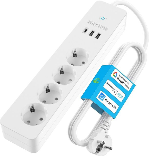 Echos smarte WLAN Steckdosenleiste mit USB-A und USB-C in Weiß - Bild 1