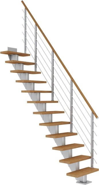 Dolle Mittelholmtreppe Frankfurt Gerade in Eiche Perlgrau mit einer GH von bis zu 301 cm und einer Breite von 75 cm - Bild 1