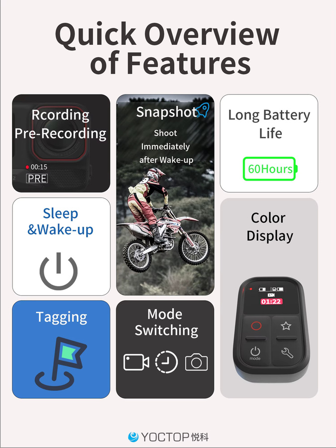 YOCTOP Bluetooth-Fernbedienung in Schwarz, wasserdichtes Zubehör für Insta360 X3, X4, X5, GO 3S und Ace Pro2 - Bild 4
