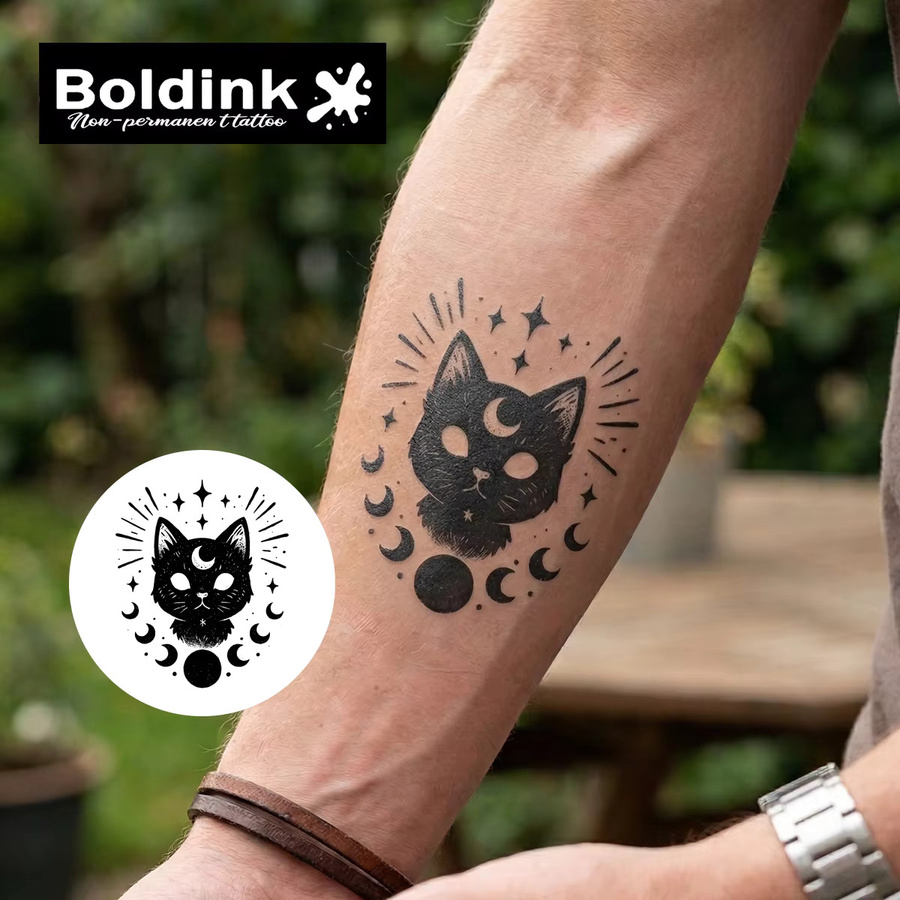 BOLDINK Mystic Cat Mondphasen-Tattoo-Aufkleber, Unisex - Bild 2