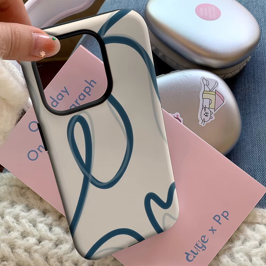 Handyhülle mit cremeblauem Wellendesign für Apple iPhone 17 16 15 14 13 12 11 Pro Max Plus mit doppelschichtiger Rückseite - Bild 3