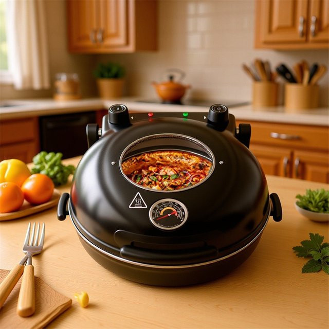 JUSTINLAU 12-Zoll Elektro-Pizzamaker in Schwarz mit 1200W und einstellbarer Temperatur bis 420 Grad Celsius sowie flammhemmender Steinplatte - Bild 1