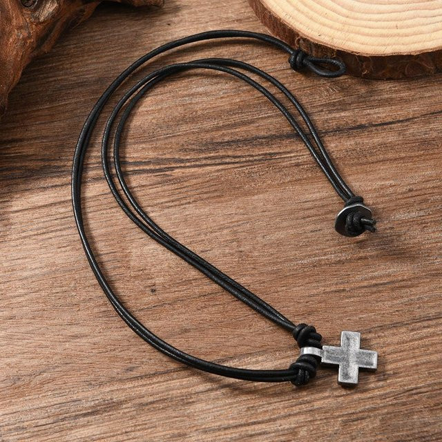 YULIN Halskette, Kreuz Anhänger, Leder, schwarz, Unisex - Bild 1