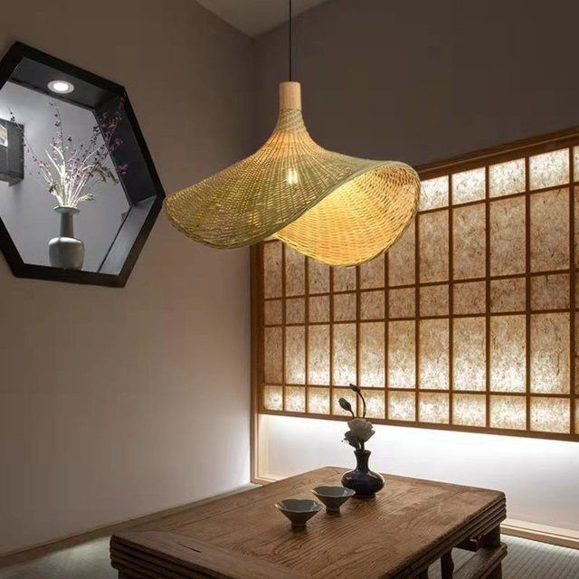 JOYINLED Vintage Pendelleuchte aus gewebtem Bambus und Rattan für Wohnzimmer und Restaurant, Durchmesser: 30 cm, 50 cm, 70 cm - Bild 1