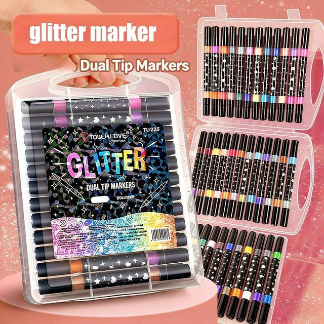 Glitzer-Marker Set von xly1818 mit 36 Stück, Doppelspitze mit feiner und breiter Spitze, schnelltrocknende Gel-Tinte in Multicolour für Scrapbooking, Journaling und Zeichnen - Bild 1