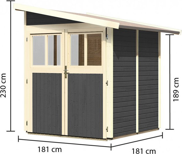 Gartenhaus Holz WANDLITZ 2 Anbauschuppen in Terragrau, B/T: 181 x 181 cm, 19 mm Wandstärke - Bild 1