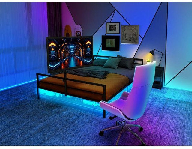MUVOE Bettgestell aus Metall in Schwarz mit LED-Beleuchtung und Aufbewahrungsmöglichkeit unter dem Bett - Bild 1