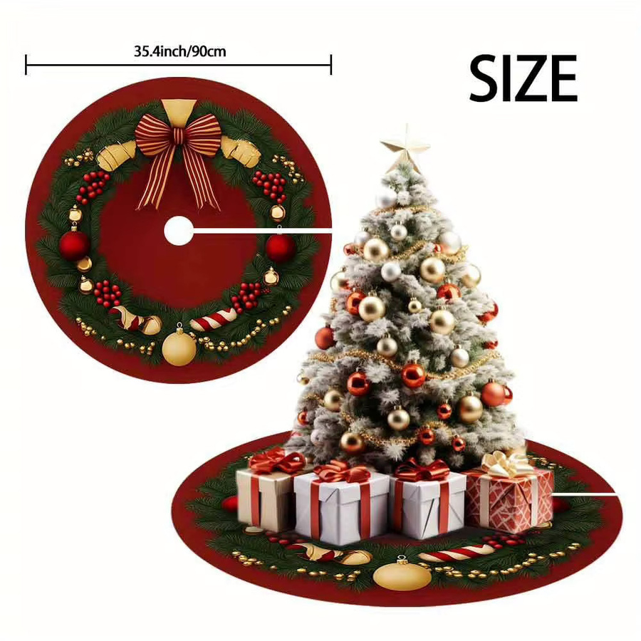 VIKAMA Weihnachtsbaum Kleid mit floralem Muster und bunten Kugeln, rot, Textil, Durchmesser: 90 cm - Bild 2