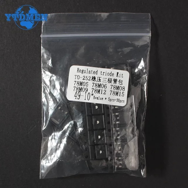 YTDMEN Spannungsregler SMD Transistor Set, 30 Stück, 6 Typen (78M05, 78M06, 78M08, 78M09, 78M12, 78M15), TO-252, Schwarz - Bild 1