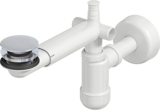 Prevex Preloc Raumspar-Siphon Ø 32 mm in Weiß mit Pop-Up-Ventil in Chrom - Bild 1