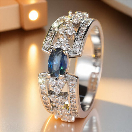 My fine jewelry Verlobungsring, Silber, Blaue Weiße Zirkonia, Damen, Ringgröße 10